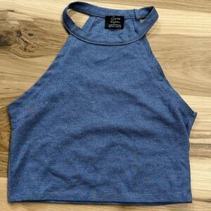 Zara Trafaluc Blue Cropped Halter Tank Top Women’s Small